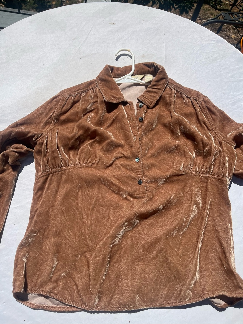 J. Jill Brown Crushed Velvet Rayon Blouse Whimsigoth Boho 90s M